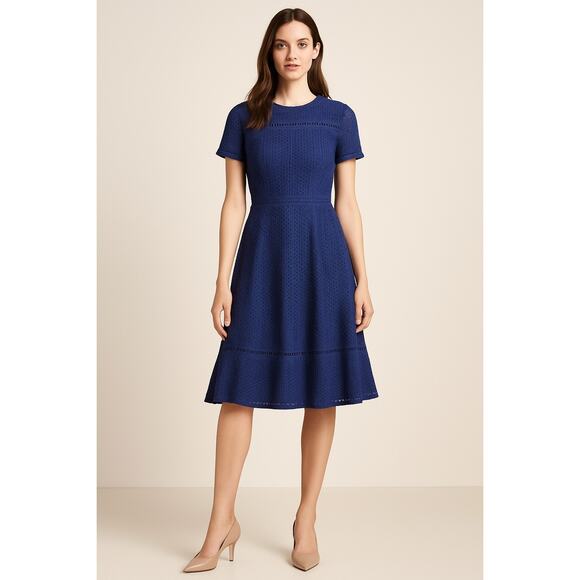 Michael Kors Navy Lace Eyelet Fit & Flare Dress – Size 4 - Picture 1 of 6